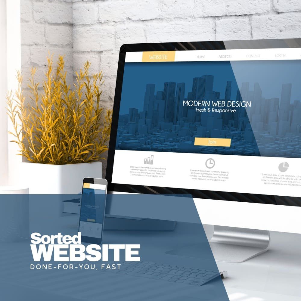 Sorted Website package – a clean desktop with a modern web design shown on screen